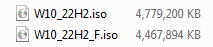 Windows 10 22H2 ISO size comparison